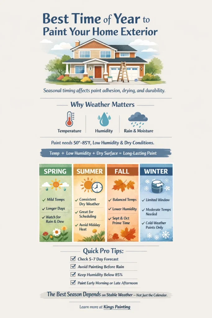 Best time of year to paint your home exterior infographic by Kings Painting
